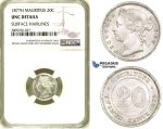 R730, Mauritius, Victoria, 20 Cents 1877-H, Silver, NGC UNC