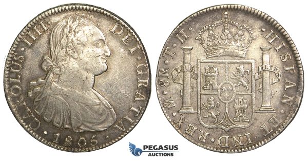 R75, Mexico, Charles IV, 8 Reales 1805 Mo TH, Mexico City, Silver, Toned w. Good Details!