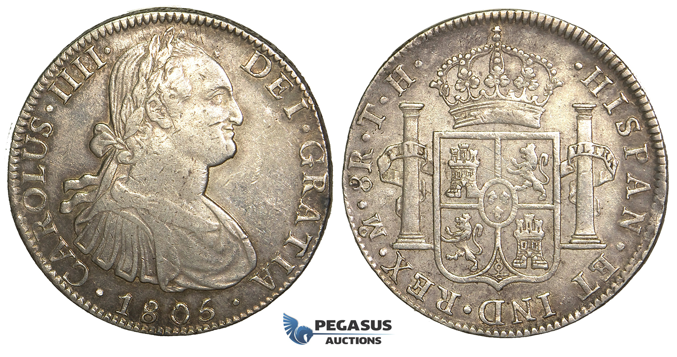 R75, Mexico, Charles IV, 8 Reales 1805 Mo TH, Mexico City, Silver, Toned w. Good Details!