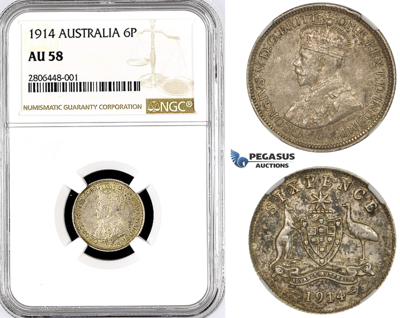 R765, Australia, George V, Sixpence (6P) 1914, Silver, NGC AU58