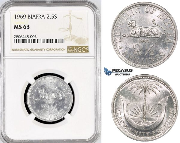 R766, Biafra, 2 1/2 Shillings 1969, NGC MS63