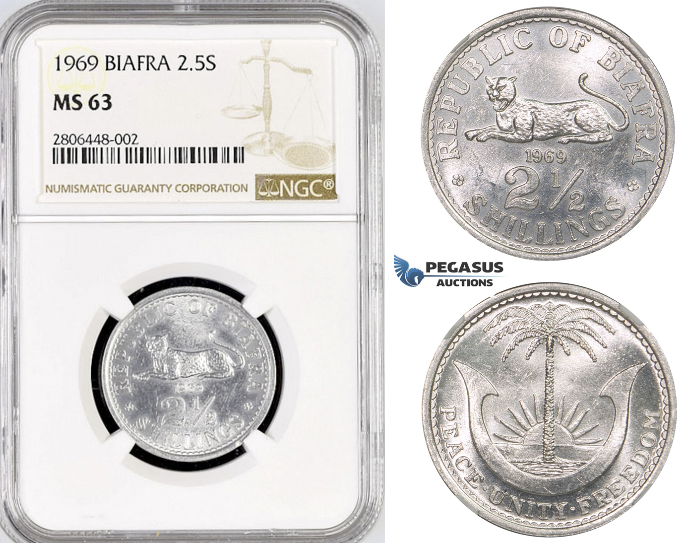 R766, Biafra, 2 1/2 Shillings 1969, NGC MS63