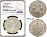 R773, Cuba, "Star Type" Peso 1934, Philadelphia, Silver, NGC UNC Det.