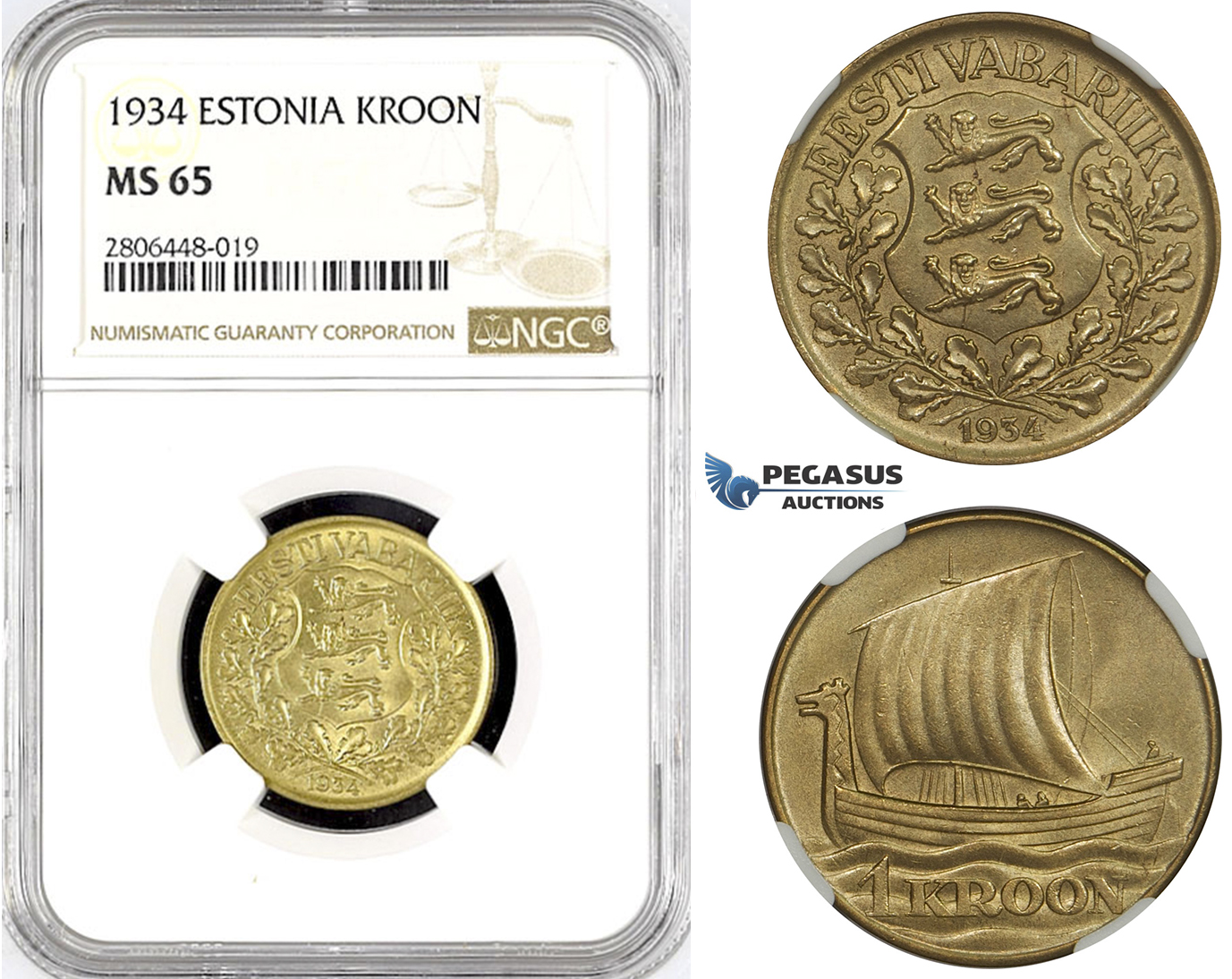 R776, Estonia, 1 Kroon 1934, NGC MS65