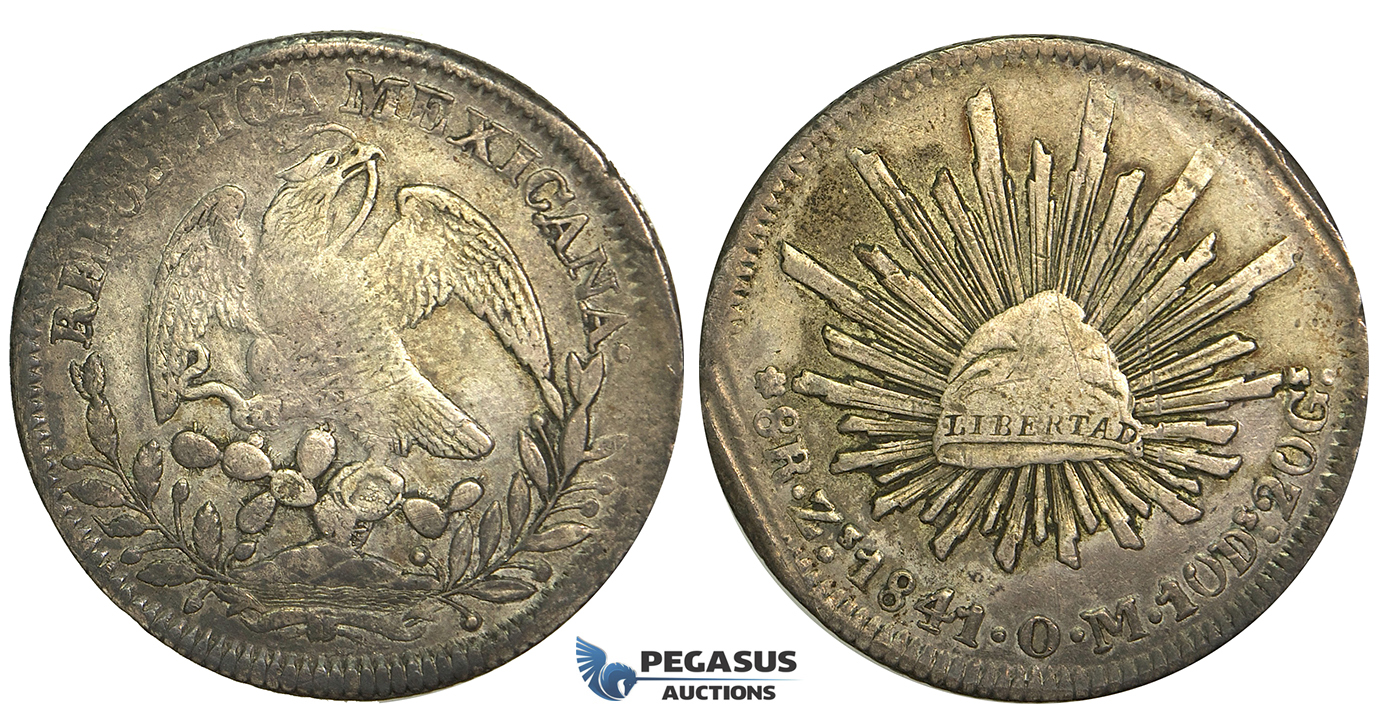 R78, Mexico, 8 Reales 1841 Zs OM, Zacatecas, Silver, Planchet defects, otherwise nice!