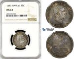 R782, Hawaii, Kalakaua I, 1/4 Dollar (25C) 1883, Silver, NGC MS62
