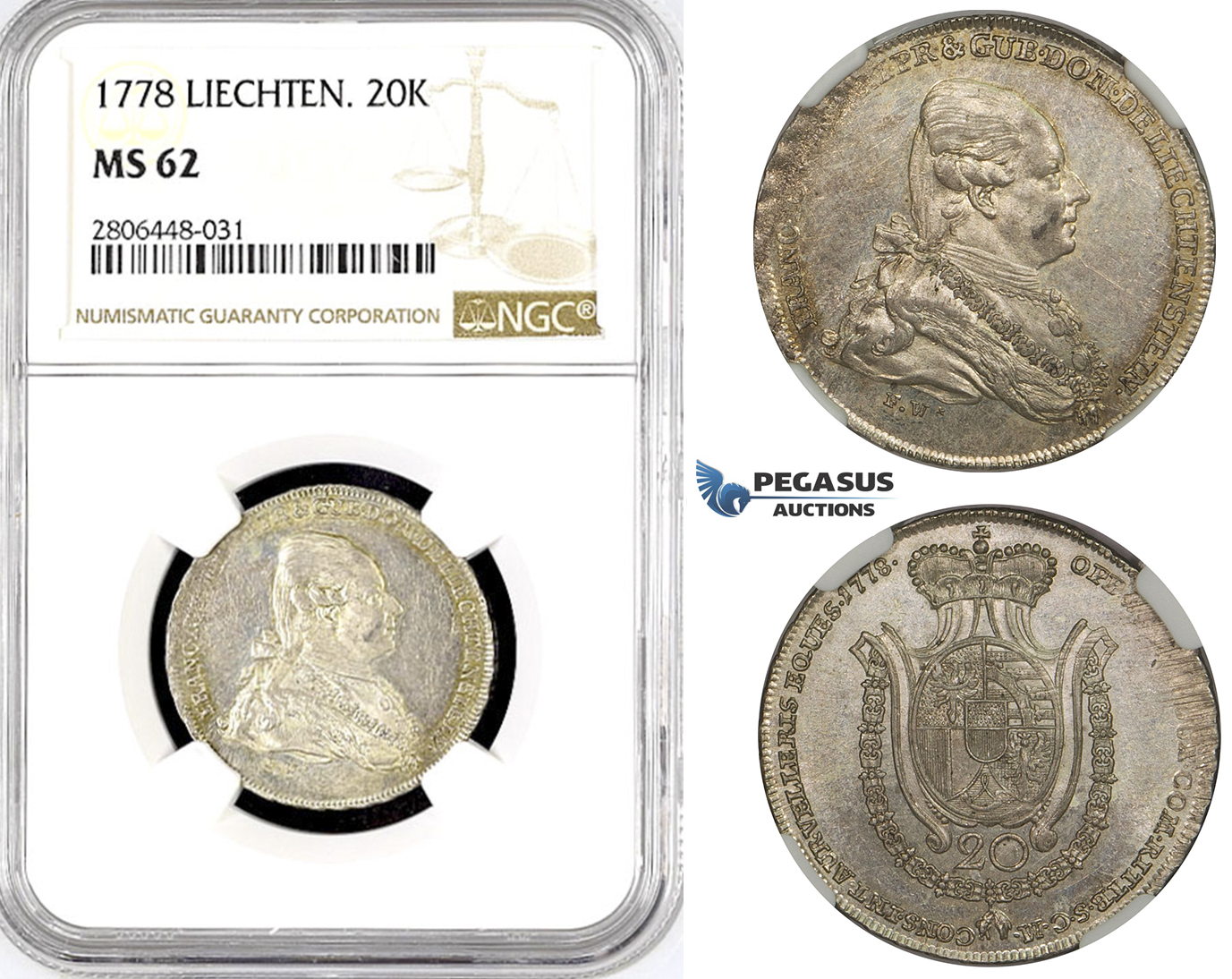 R784, Liecthenstein, Franz Joseph, 20 Kreuzer 1778, Vienna, Silver, NGC MS62