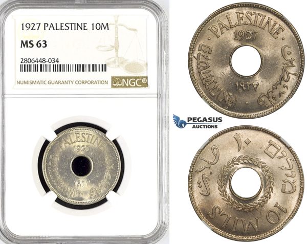 R788, Palestine, 10 Mils 1927, London, NGC MS63