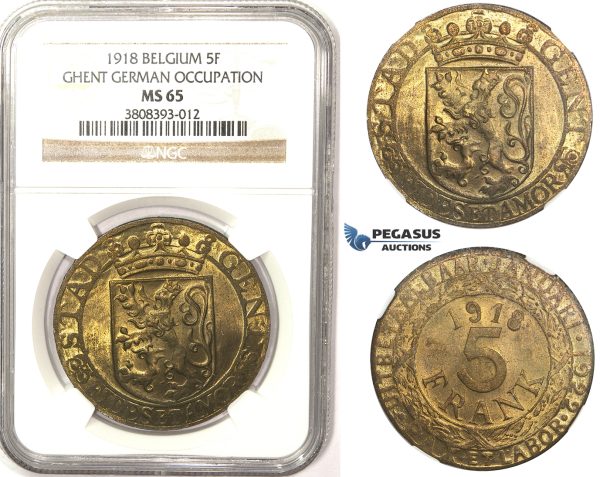 R804A, Belgium, Ghent (German Occupation) 5 Francs 1918, NGC MS65