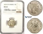 R807, Danish West Indies, Christian IX, 10 Cents 1878, Silver, NGC MS64