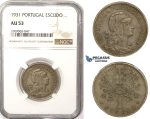 R820, Portugal, 1 Escudo 1931, NGC AU53, Rare!