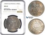 R836, Guatemala, Peso 1894-H, Heaton, Silver, NGC MS62 (Rainbow Obv)