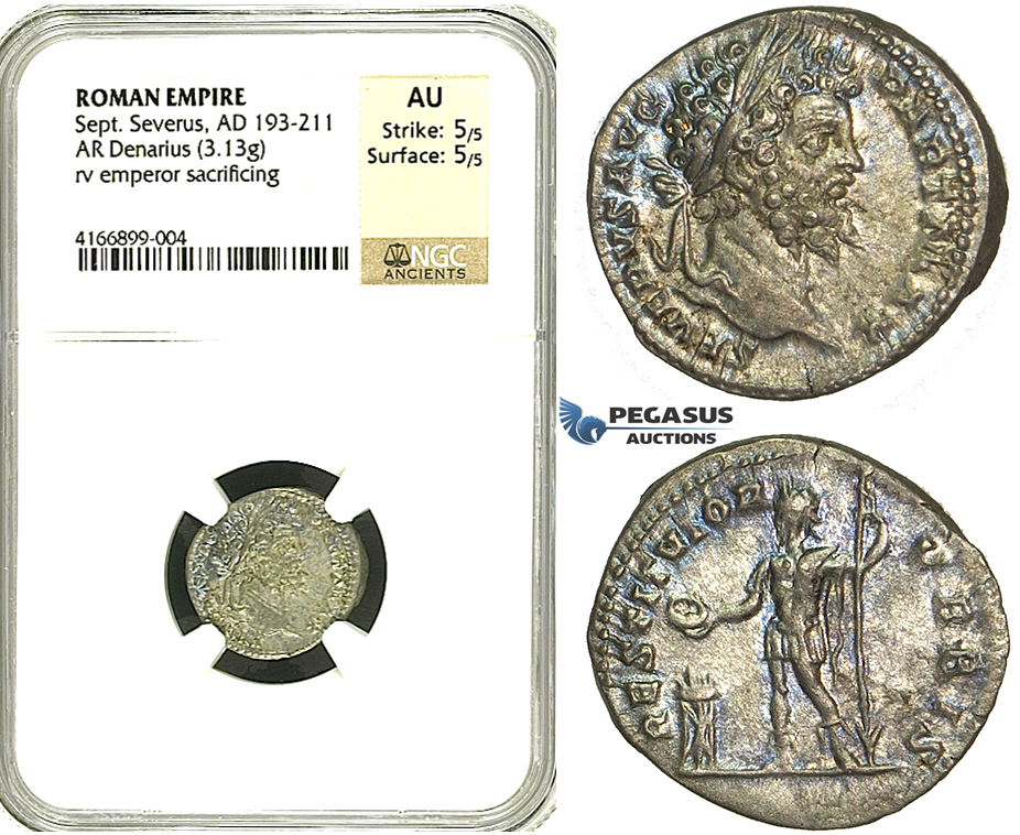 R84, Roman Empire, Septimius Severus (193-211 AD) AR Denarius (3.13g) Rome, 201 AD, NGC AU