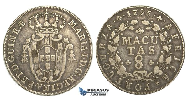 R88, Angola, Maria I, 8 Macutas 1796, Silver, Nice toning!