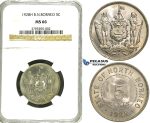 R90, British North Borneo, 5 Cents 1928-H, Heaton, NGC MS66 (Rare Grade)