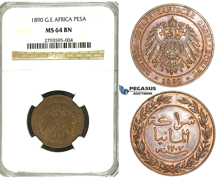 S21, German East Africa (DOA) Pesa 1890, NGC MS64BN