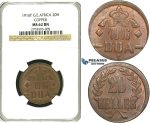 S22, German East Africa (DOA) 20 Heller 1916-T, Tabora, Copper, NGC MS62BN