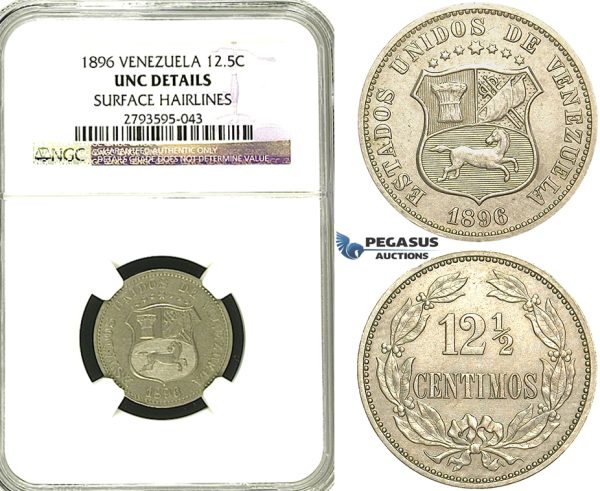 S55, Venezuela, 12 1/2 Centimos 1896, NGC UNC