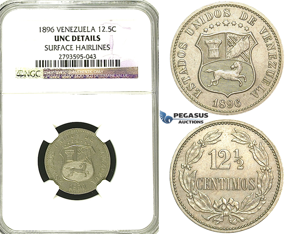S55, Venezuela, 12 1/2 Centimos 1896, NGC UNC