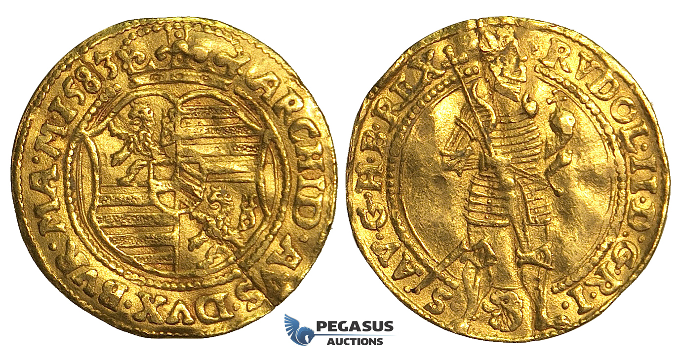 S65, Austria, Bohemia, Rudolph II, Ducat 1583, Prague, Gold (3.43g) Planchet cracks, Rare!