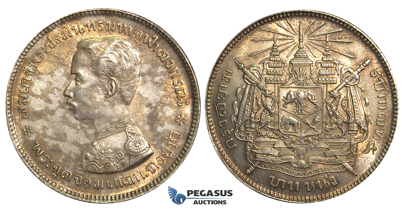 S72, Thailand, Rama V, 1 Baht ND (1876-1900) Silver, Spotted Toning, High Grade!
