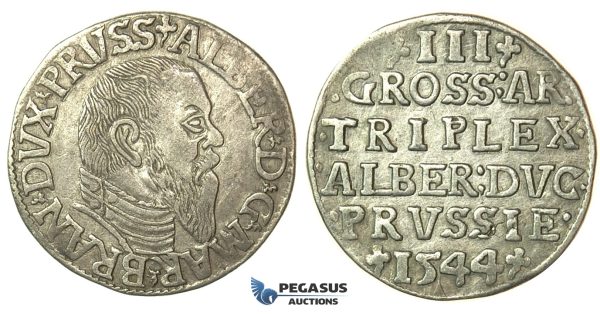 T001, Poland (for Prussia) Albrecht, 3 Groschen (Trojak) 1544, Silver (2.69g) VF