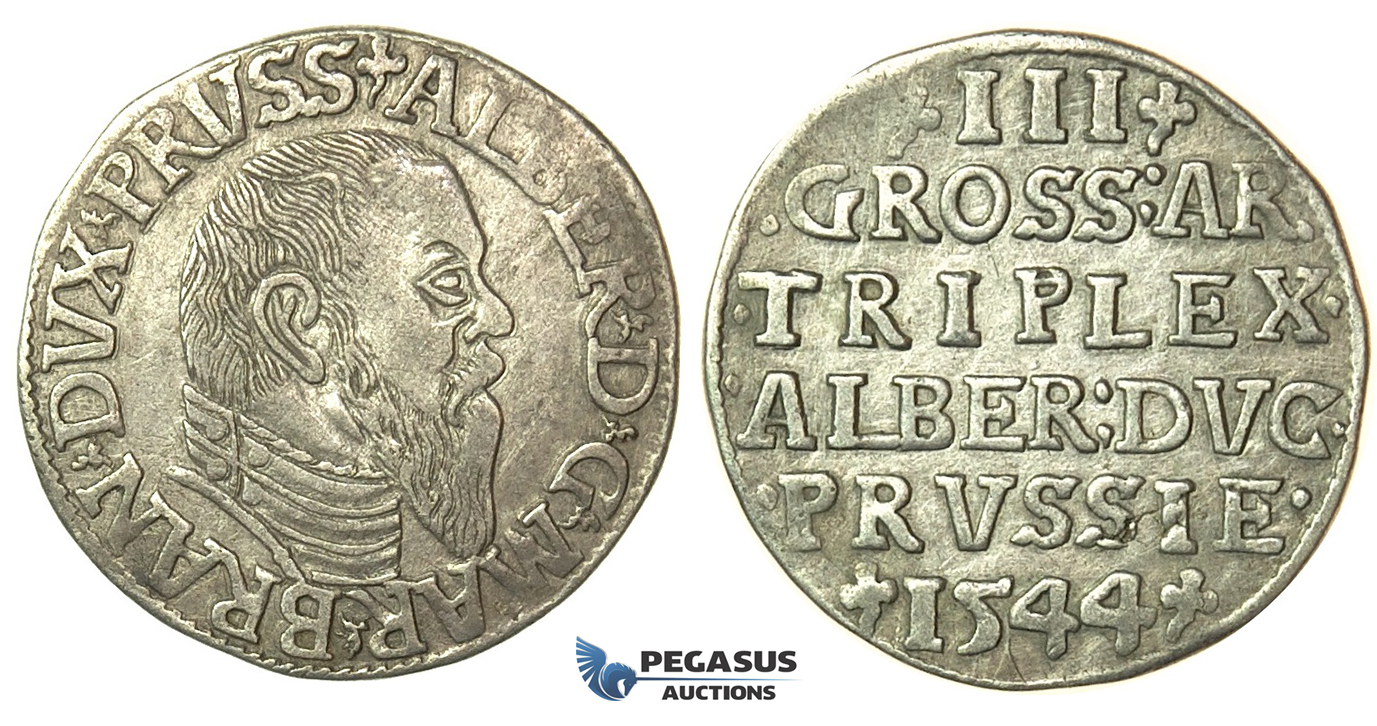 T001, Poland (for Prussia) Albrecht, 3 Groschen (Trojak) 1544, Silver (2.69g) VF