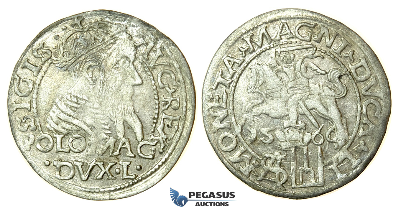 T123, Poland (for Lithuania) Sigismund II Augustus, Groschen 1566-SA, Tykocin, Silver (1.40g) TOP Grade!