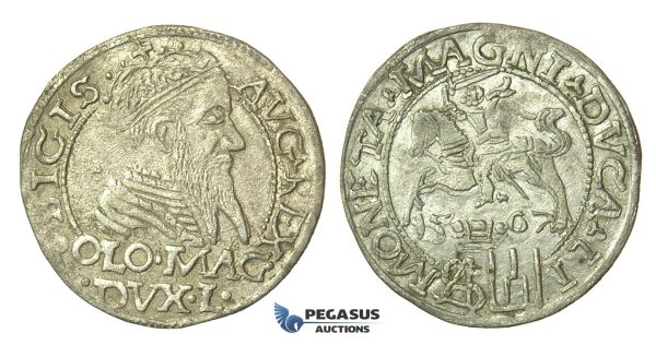 T125, Poland (for Lithuania) Sigismund II Augustus, Groschen 1567-SA, Tykocin, Silver (1.73g)