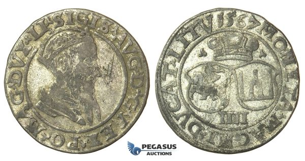 T130, Poland (for Lithuania) Sigismund II Augustus, 4 Groschen 1567-SA, Vilnius, Silver (3.82g)