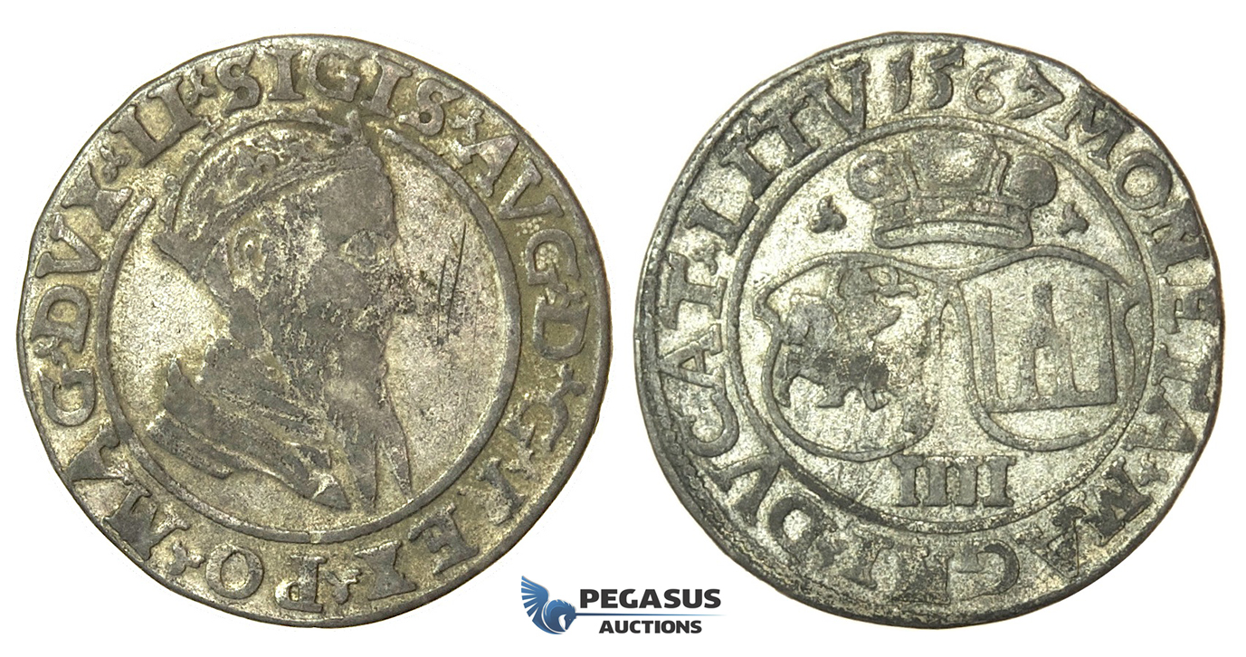 T130, Poland (for Lithuania) Sigismund II Augustus, 4 Groschen 1567-SA, Vilnius, Silver (3.82g)