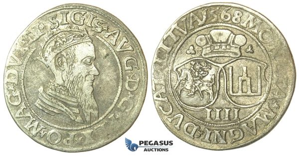 T132, Poland (for Lithuania) Sigismund II Augustus, 4 Groschen 1568-SA, Vilnius, Silver (3.26g)