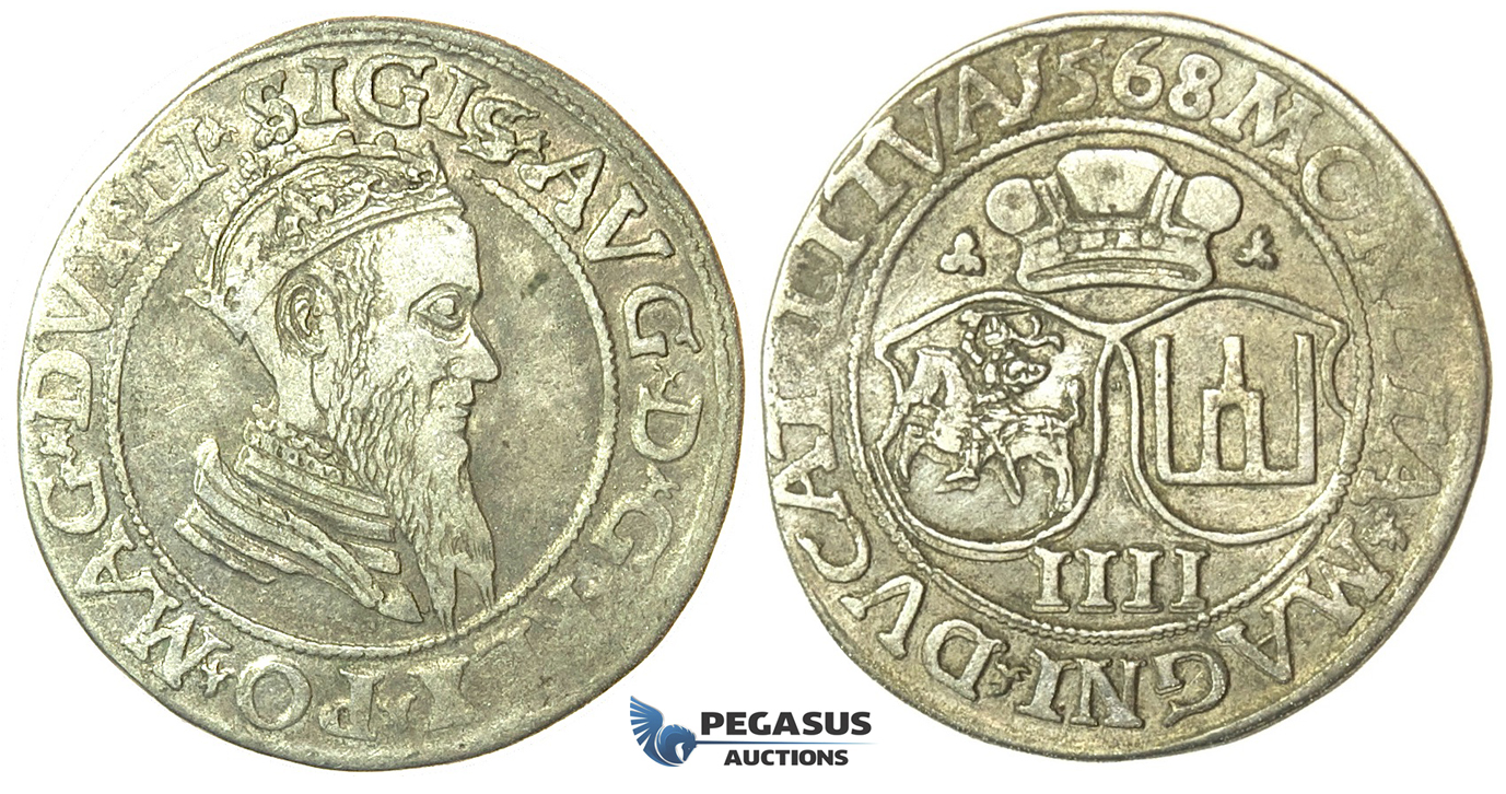 T132, Poland (for Lithuania) Sigismund II Augustus, 4 Groschen 1568-SA, Vilnius, Silver (3.26g)