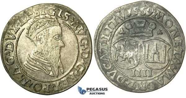 T134, Poland (for Lithuania) Sigismund II Augustus, 4 Groschen 1569-SA, Vilnius, Silver (3.20g)
