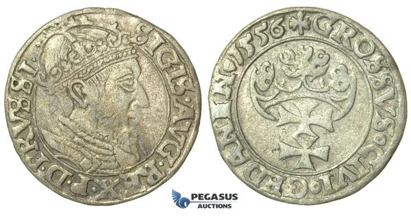 T141, Poland (for Danzig) Sigismund II Augustus, Groschen 1556, Danzig, Silver (1.50g) Rare!