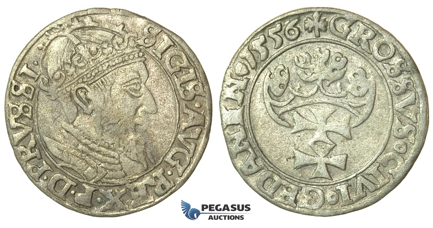 T141, Poland (for Danzig) Sigismund II Augustus, Groschen 1556, Danzig, Silver (1.50g) Rare!