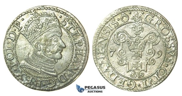 T144, Poland (for Danzig) Stefan Bathory, Groschen 1579, Silver (1.60g) About UNC!