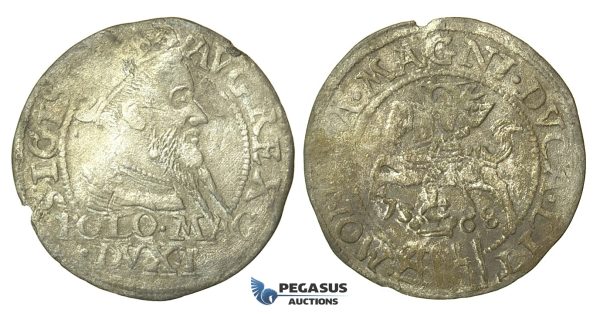 T68, Poland (for Lithuania) Sigismund II Augustus, Groschen 1566-SA, Tykocin, Silver (1.09g) Rare!