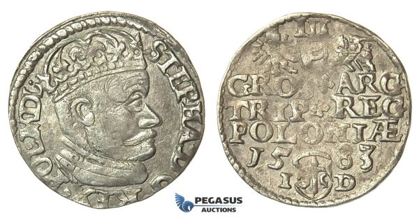 T84, Poland, Stefan Bathory, 3 Groschen (Trojak) 1583 I/D, Olkusz, Silver (2.22g)