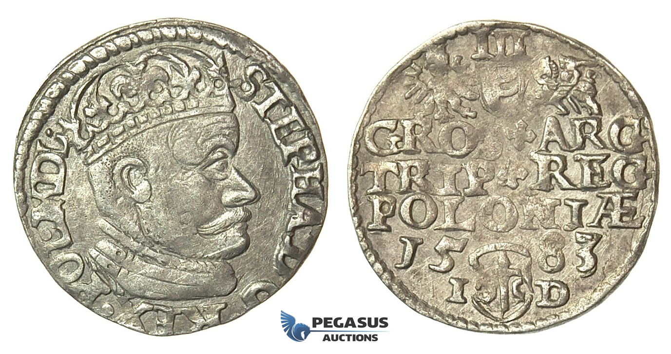 T84, Poland, Stefan Bathory, 3 Groschen (Trojak) 1583 I/D, Olkusz, Silver (2.22g)