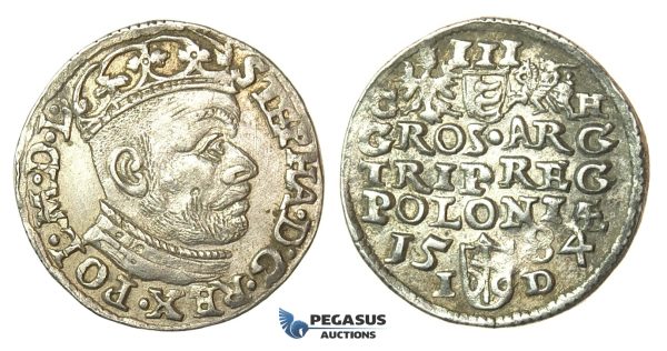 T86, Poland, Stefan Bathory, 3 Groschen (Trojak) 1584 G/H-I/D, Olkusz, Silver (2.49g) Rare!