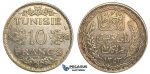 U21, Tunisia, Ahmad Pasha Bey, 10 Francs AH1353 (1934) Paris, Silver, High Grade with lovely toning!