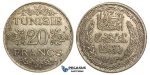 U22, Tunisia, Ahmad Pasha Bey, 20 Francs AH1353 (1934) Paris, Silver, Nice!