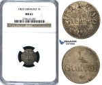 U31, Curacao, 1 Stuiver 1822, Silver, NGC MS61