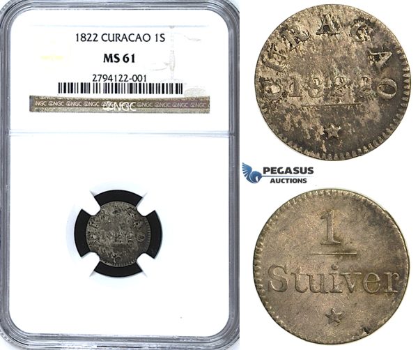 U31, Curacao, 1 Stuiver 1822, Silver, NGC MS61