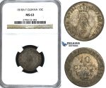 U32, French Guyana, Louis XVIII, 10 Centimes 1818-A, Silver, NGC MS63