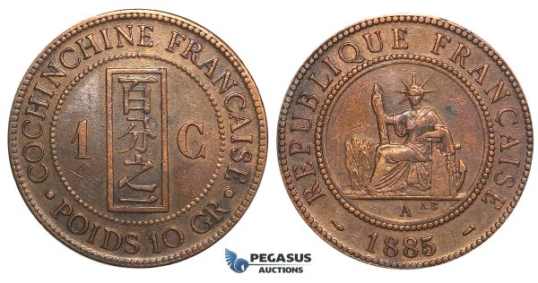 U33, French Indo-China, 1 Centime 1885-A, Paris, VF