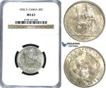 U34, French Indo-China, 20 Centimes 1920, San Francisco, Silver, NGC MS63