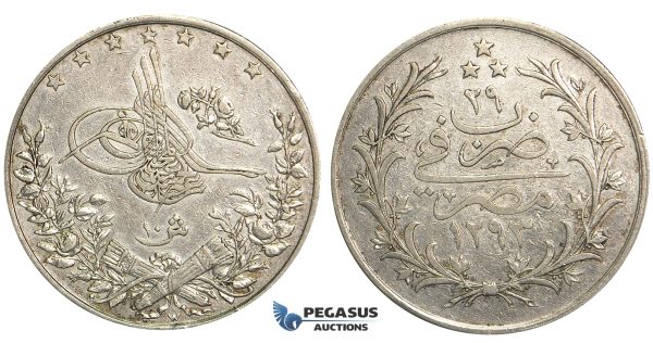 U35, Ottoman Empire, Egypt, Abdülhamid II, 10 Qirsh AH1293/29, Misr, Silver, Nice!