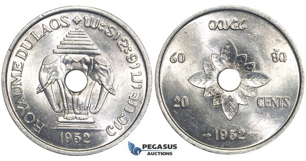 U43, Laos, Sisavang Vong, 20 Cents 1952, aUNC